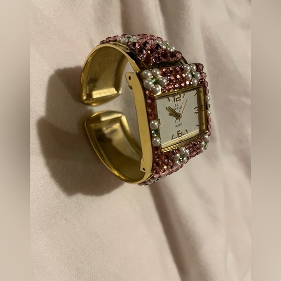 Lz of New York Aurora Borealis Ladies Watch, Pink w White Pearl flowers, Works! - Picture 6 of 14